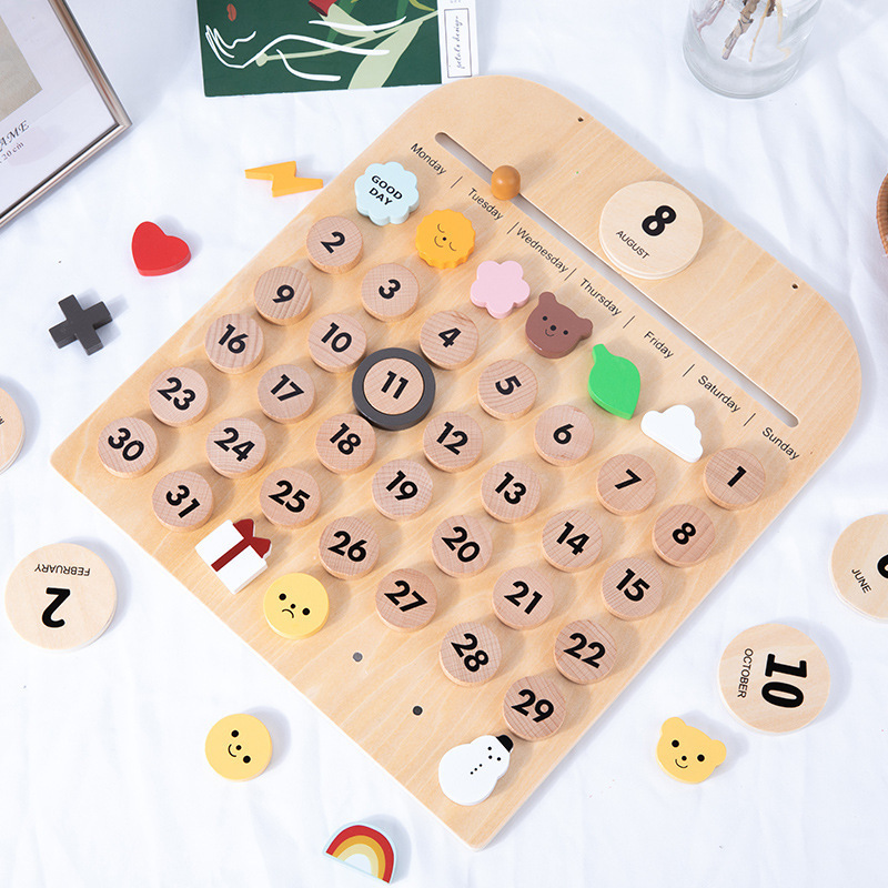 Hickory wood magnetic time calendar month calendar