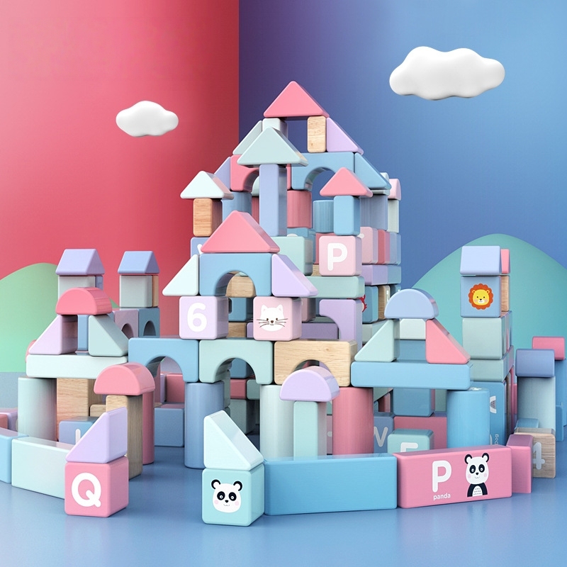 Macaron Color Pure Wood Building Blocks