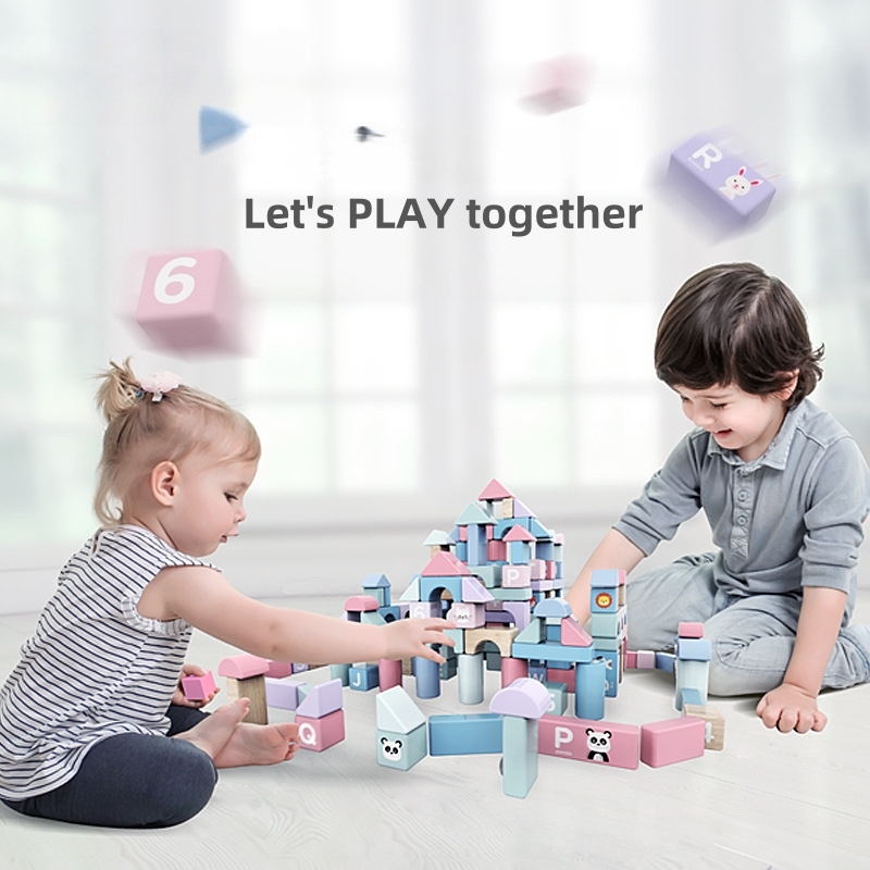 Macaron Color Pure Wood Building Blocks
