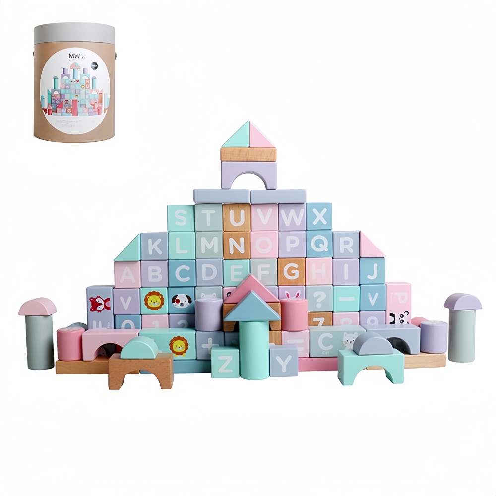 Macaron Color Pure Wood Building Blocks