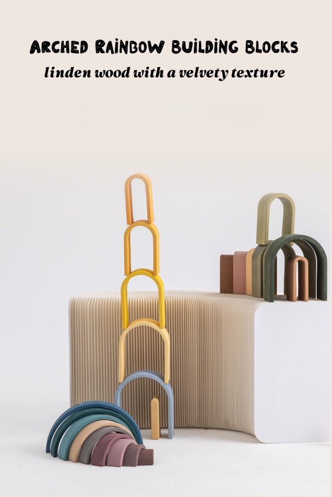 Brightly Colored Rainbow Arch Building Blocks,Rainbow Arch Blocks,Natural Linden Wood, Basswood,Non-Toxic Water-Based Paint