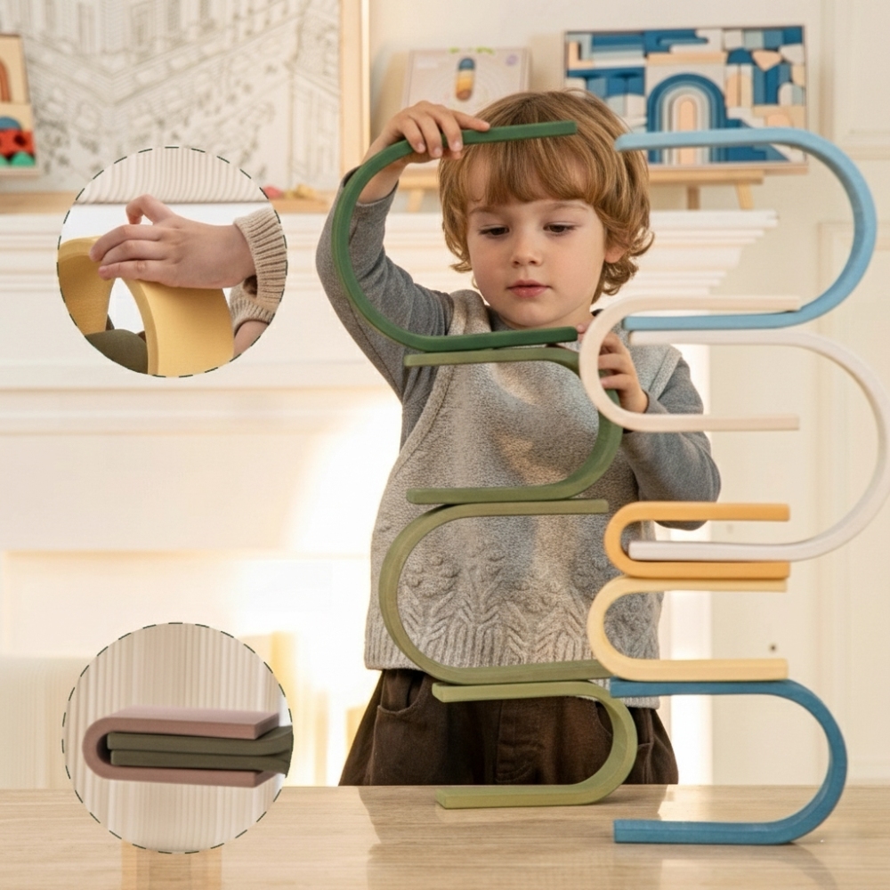 Brightly Colored Rainbow Arch Building Blocks,Rainbow Arch Blocks,Natural Linden Wood, Basswood,Non-Toxic Water-Based Paint