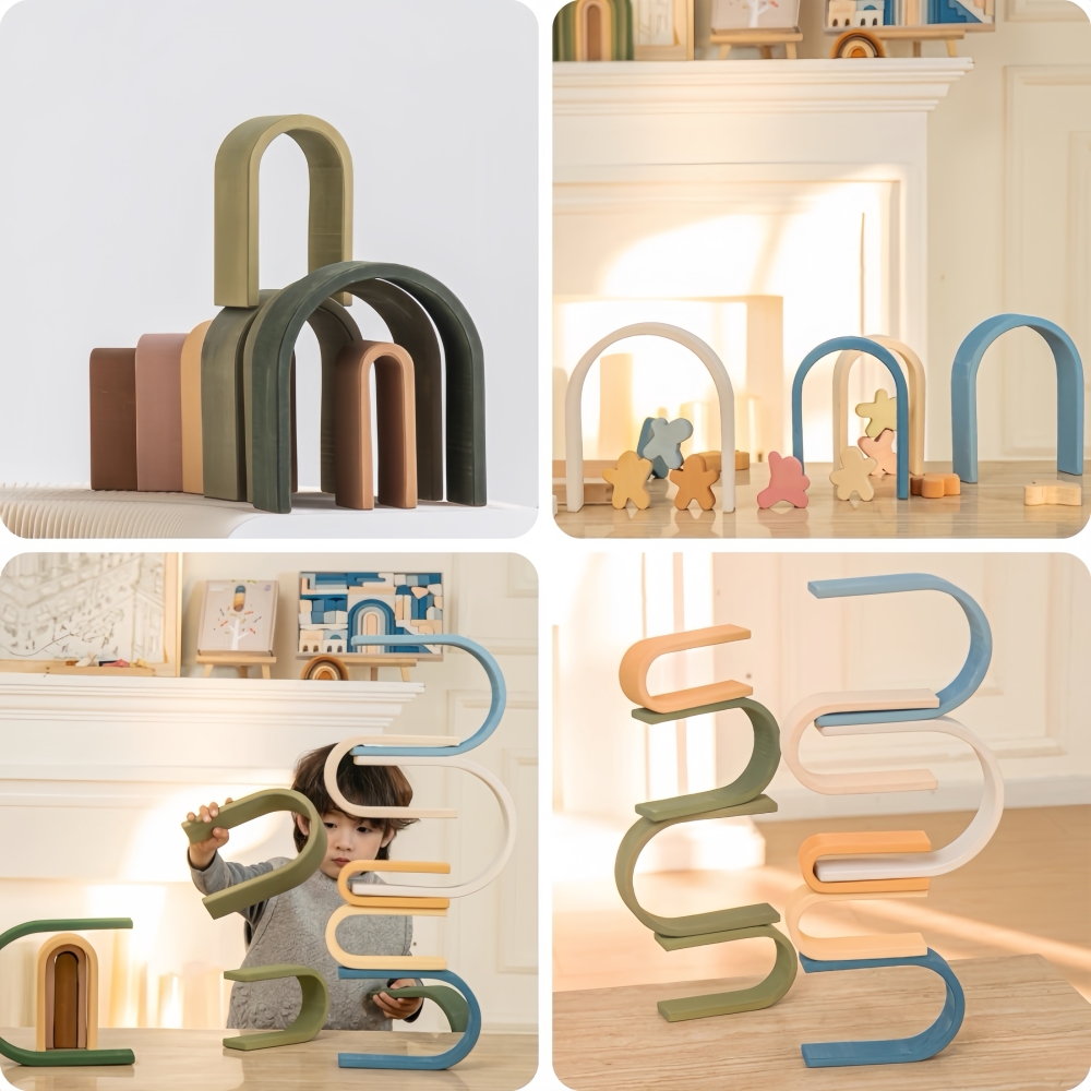 Brightly Colored Rainbow Arch Building Blocks,Rainbow Arch Blocks,Natural Linden Wood, Basswood,Non-Toxic Water-Based Paint