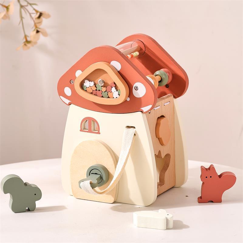 Mushroom - Shaped Wooden Activity Cube