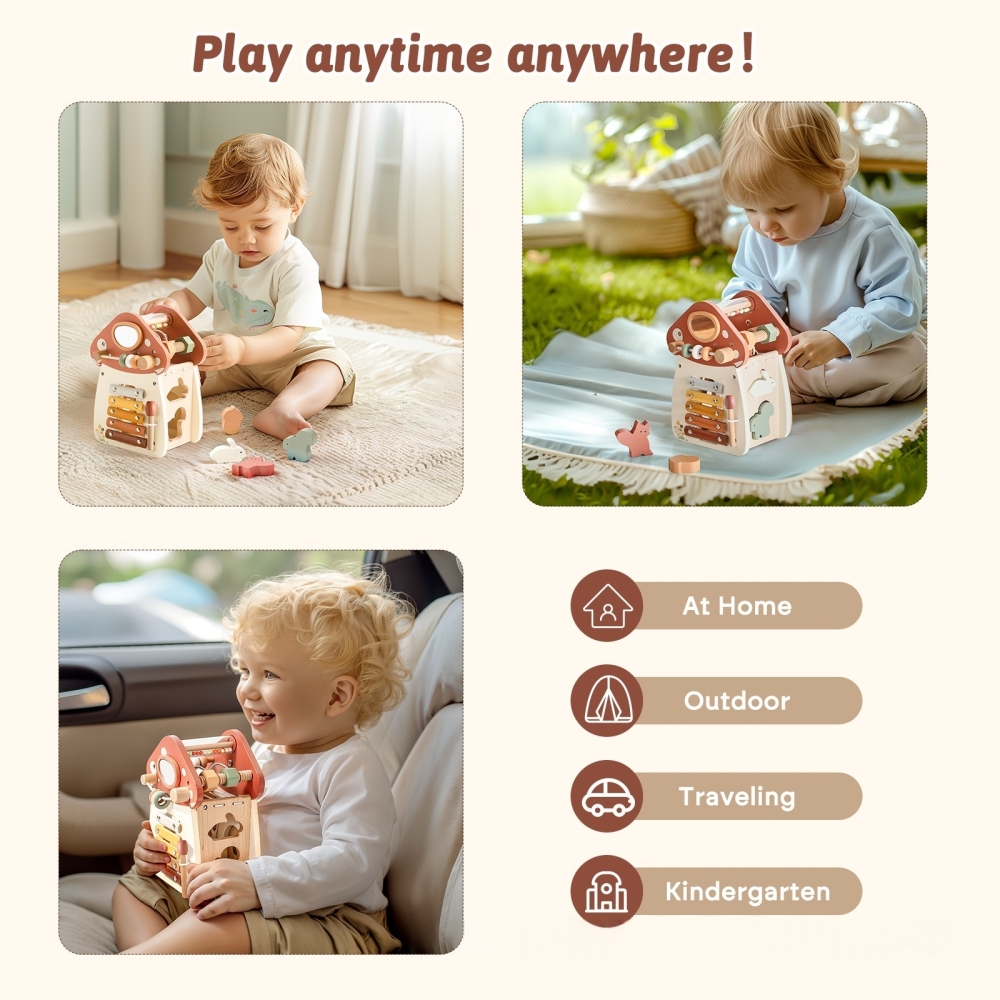 Mushroom - Shaped Wooden Activity Cube