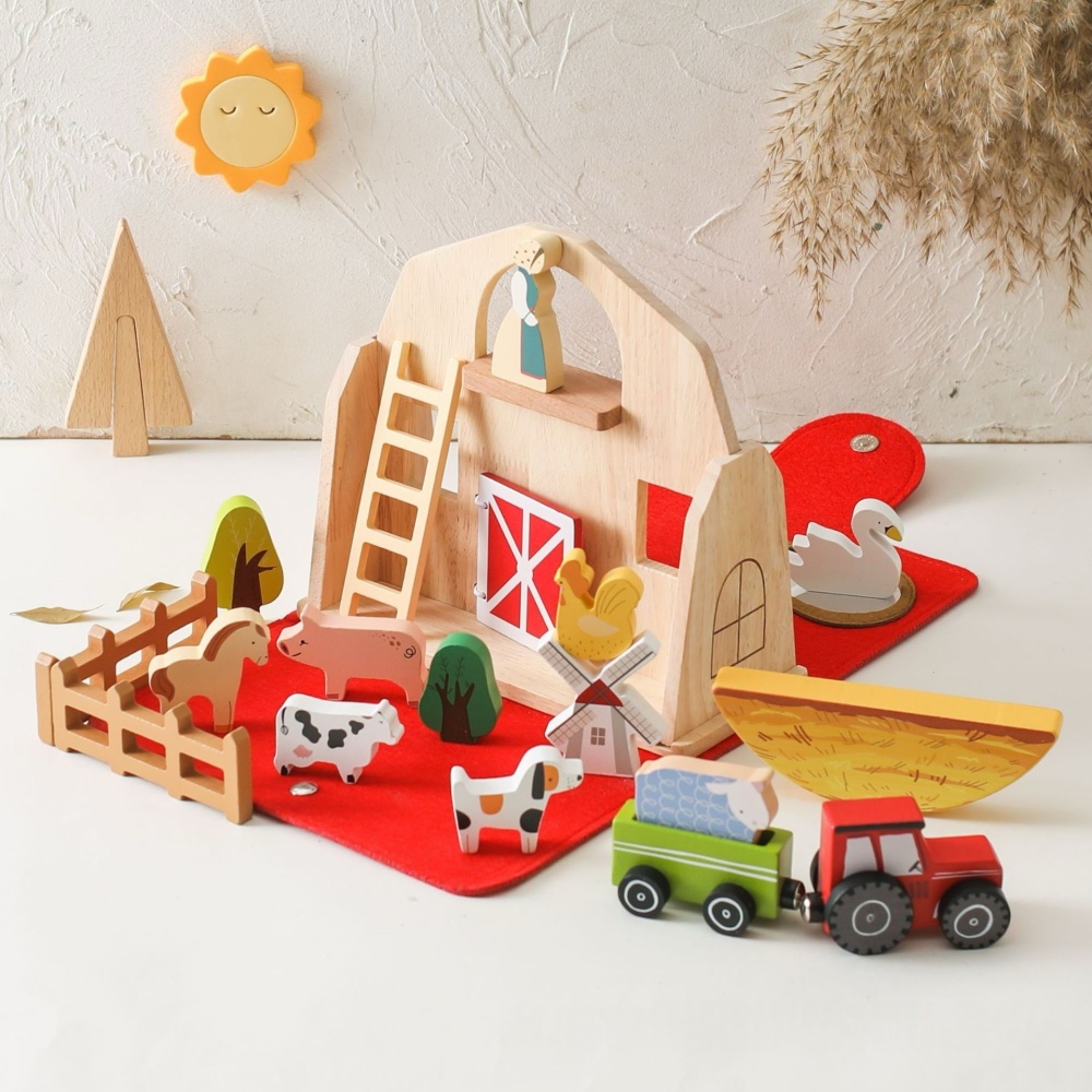 Wooden barn building blocks