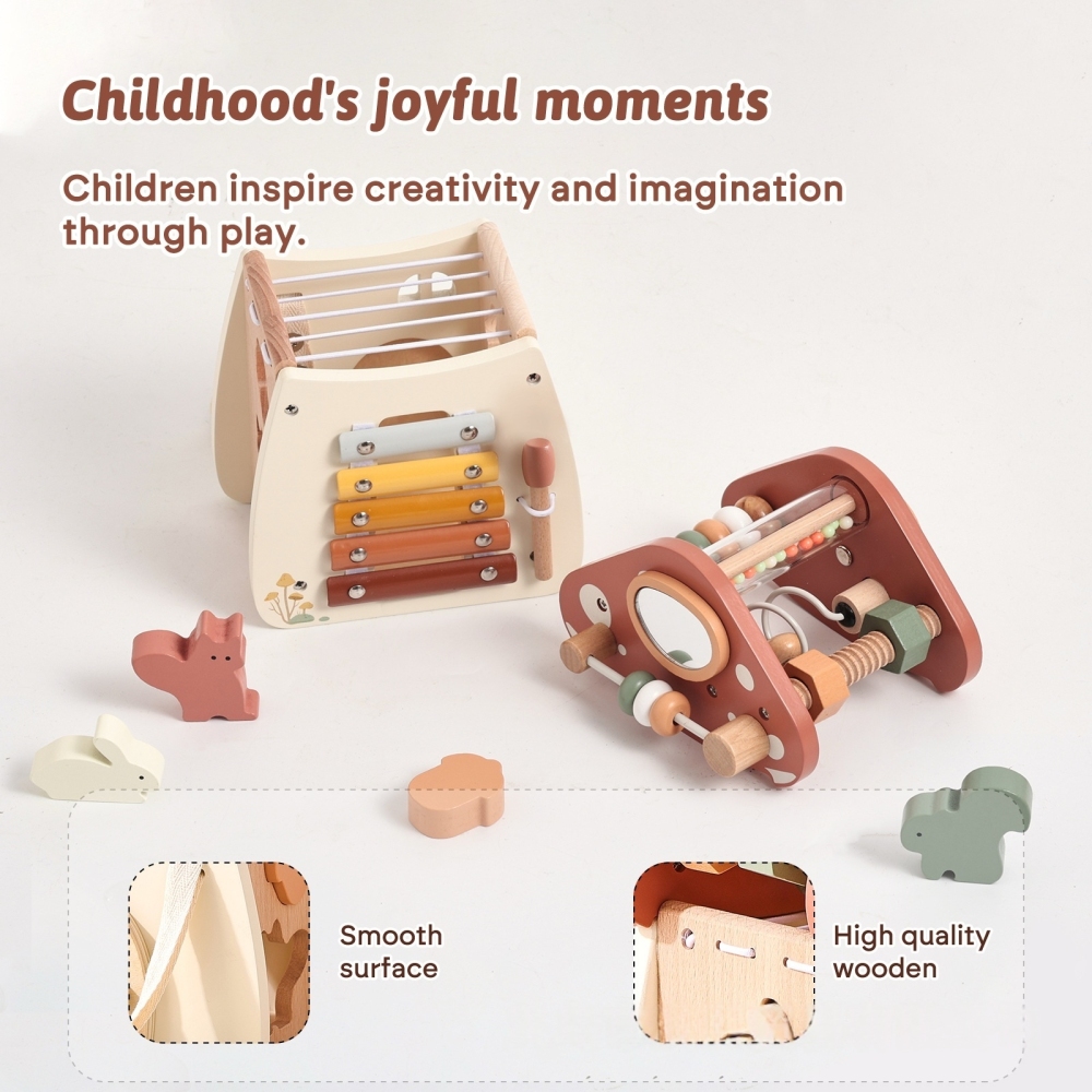 Mushroom - Shaped Wooden Activity Cube
