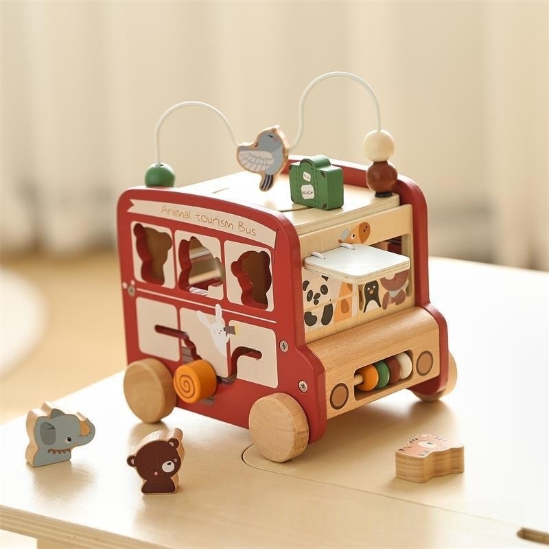 Hexahedral busy box pushcart bus toy