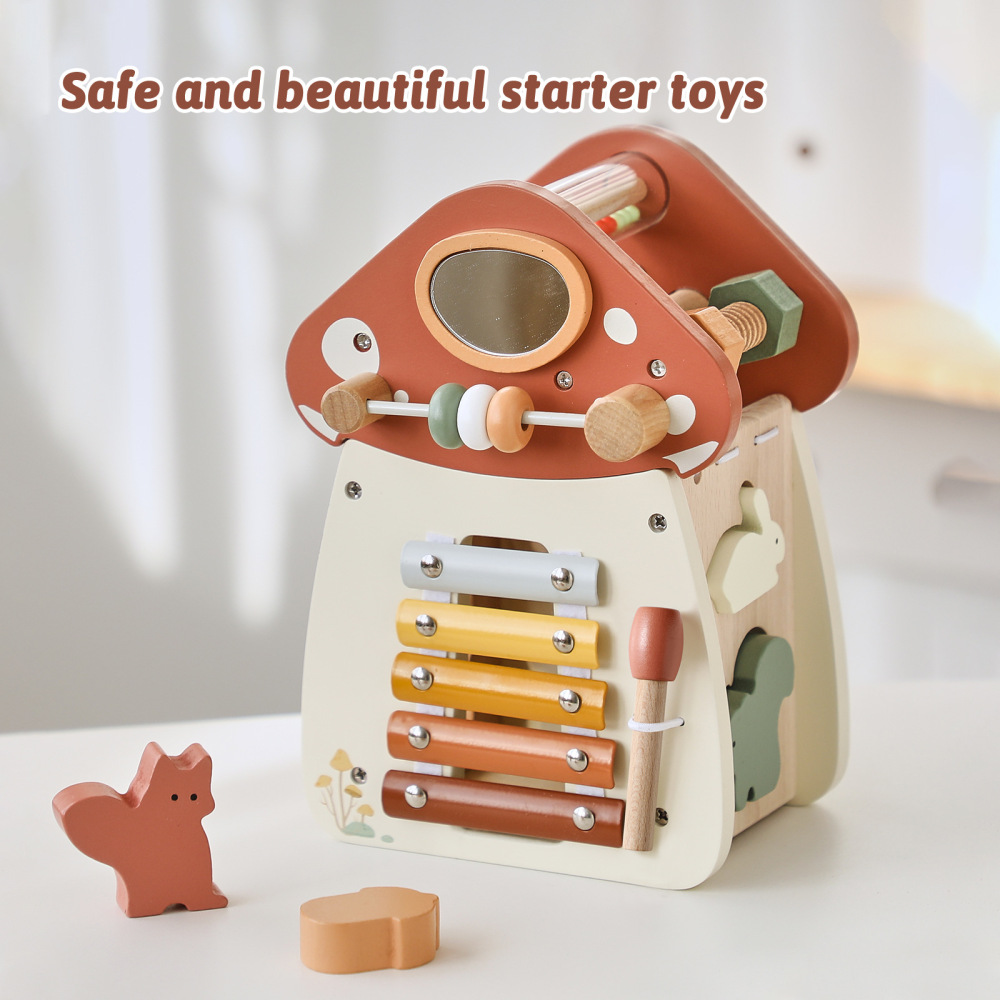 Mushroom - Shaped Wooden Activity Cube