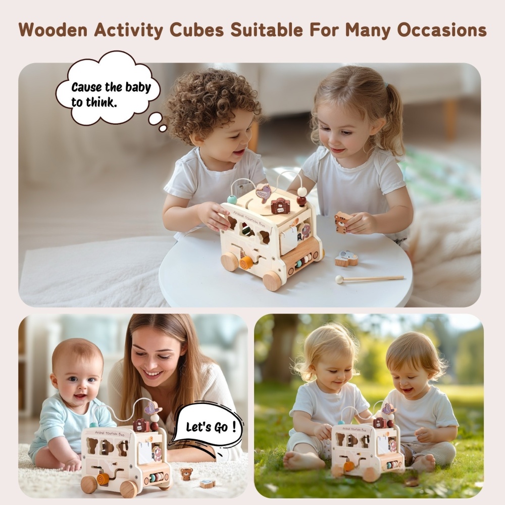 Hexahedral busy box pushcart bus toy