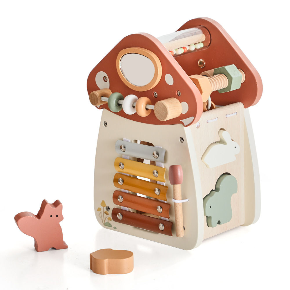 Mushroom - Shaped Wooden Activity Cube