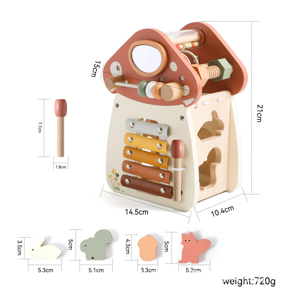 Mushroom - Shaped Wooden Activity Cube