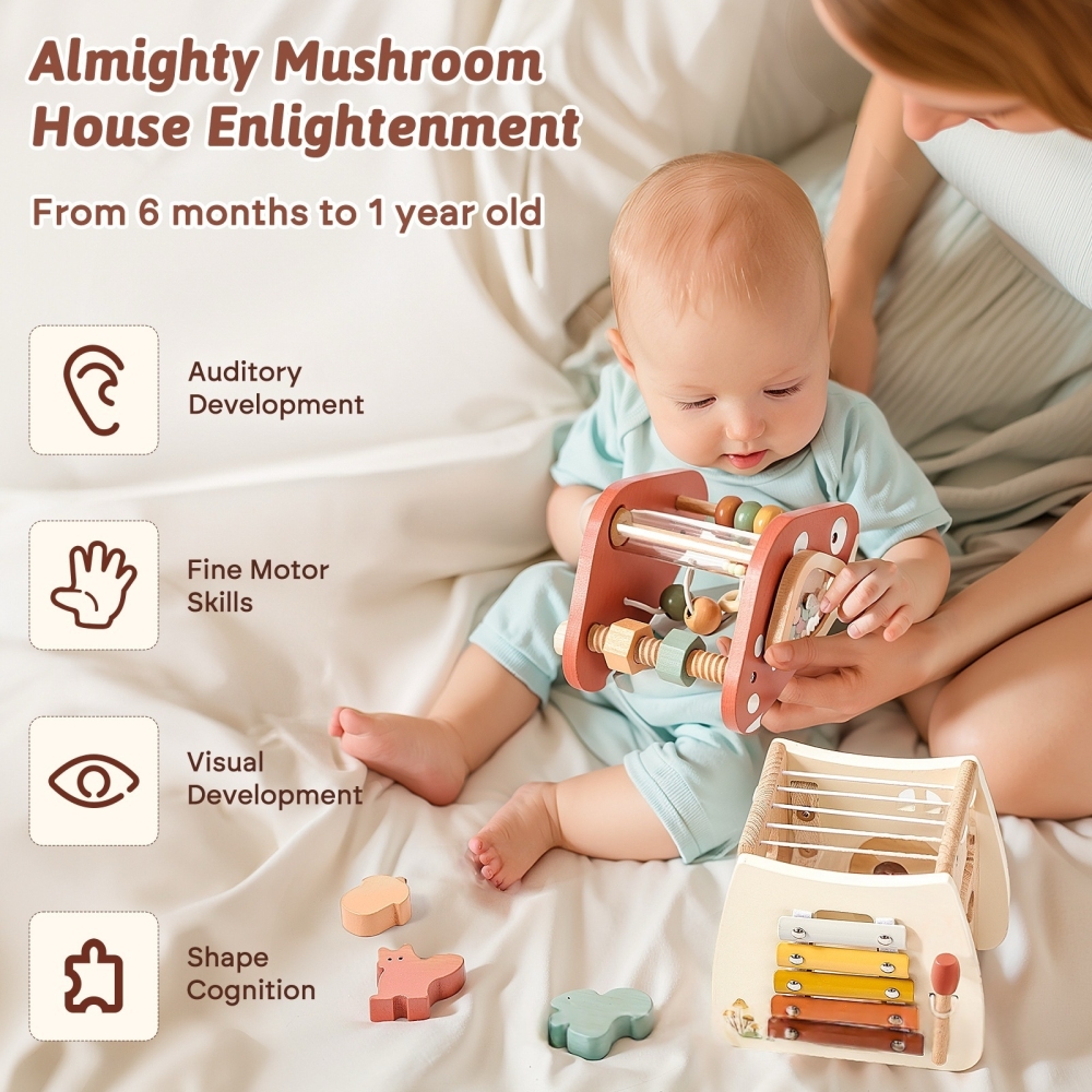 Mushroom - Shaped Wooden Activity Cube