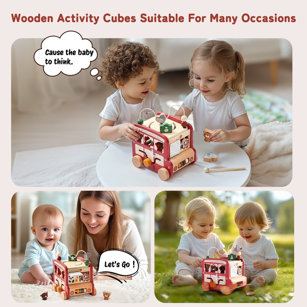 Hexahedral busy box pushcart bus toy