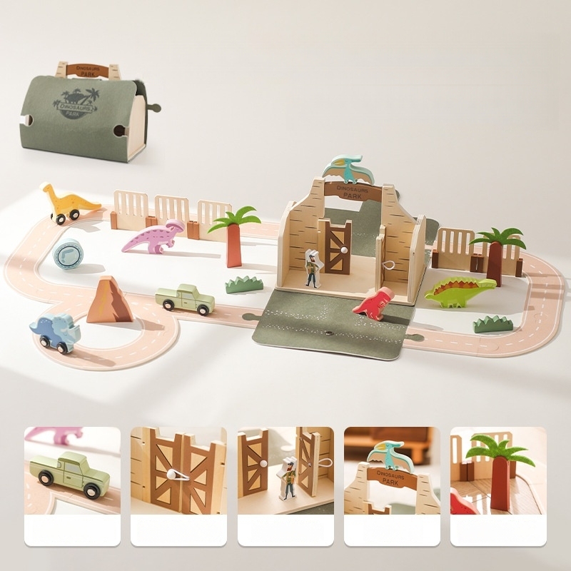 Wooden Felt Dinosaur Track Scene Toy