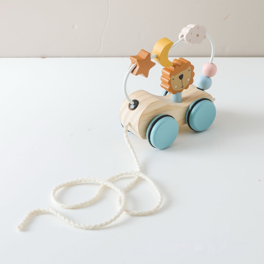 Lion Ring Beads Pulling Car Toy