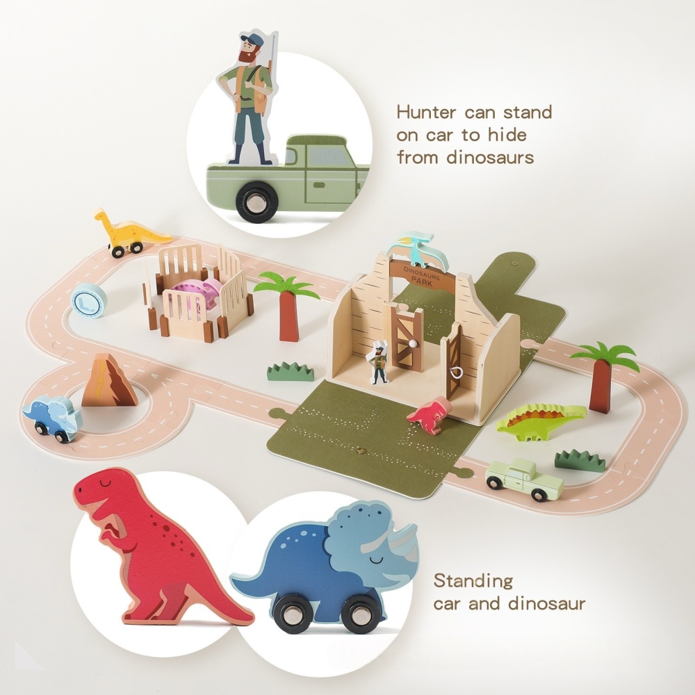 Wooden Felt Dinosaur Track Scene Toy