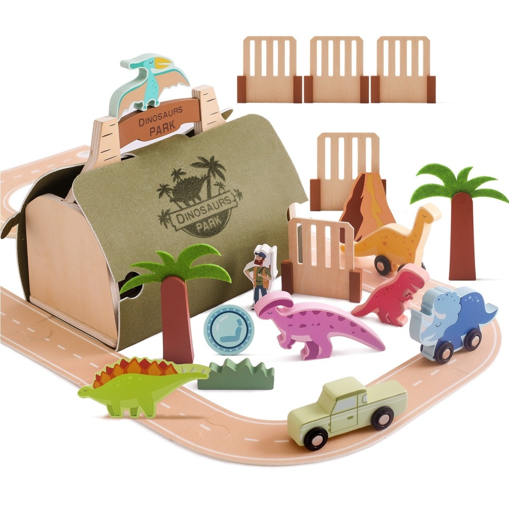 Wooden Felt Dinosaur Track Scene Toy