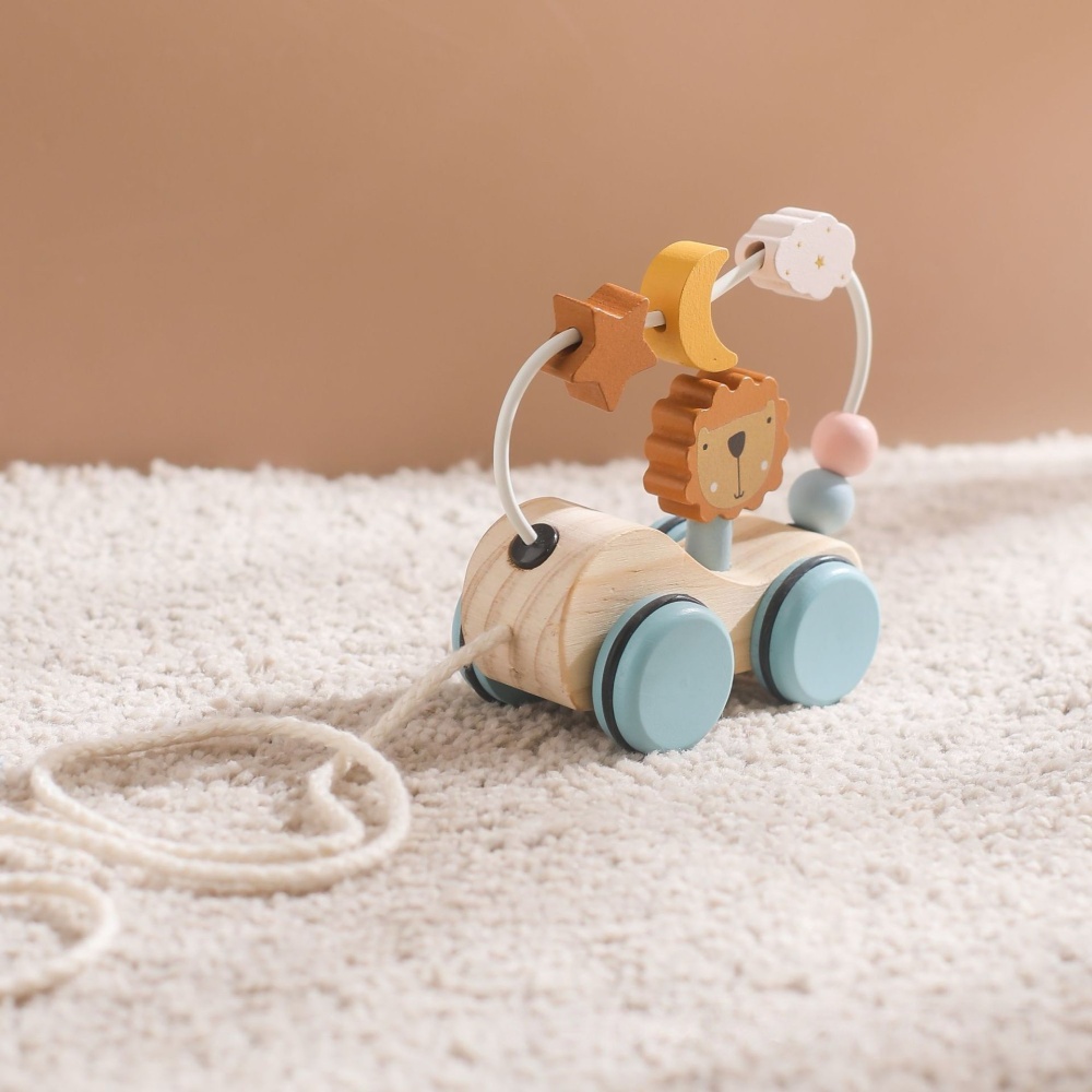 Lion Ring Beads Pulling Car Toy