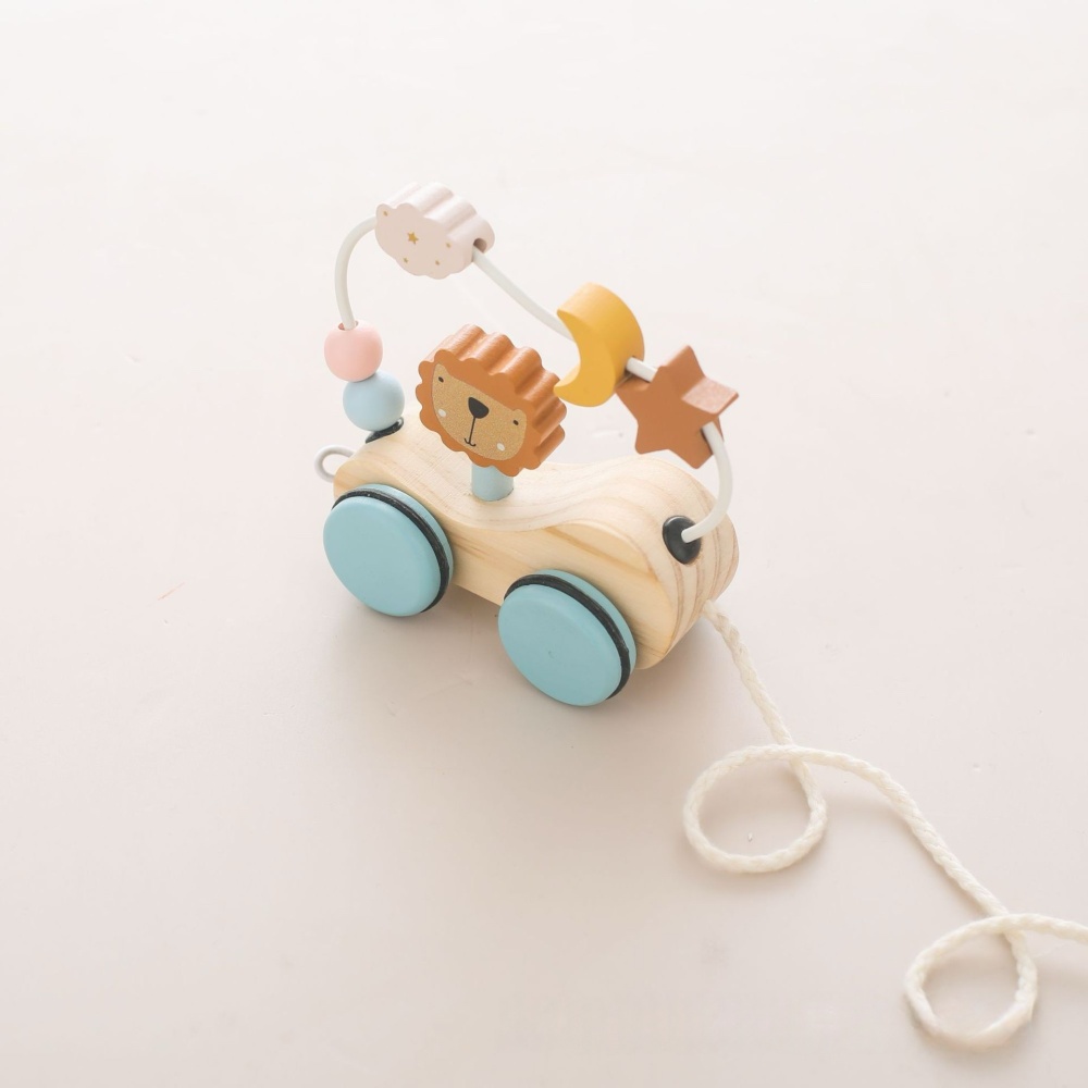 Lion Ring Beads Pulling Car Toy