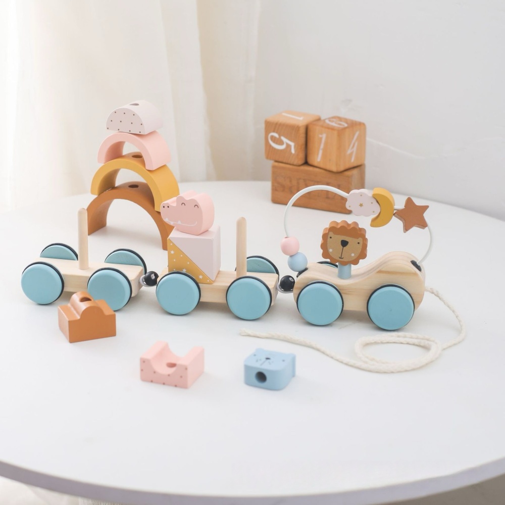 Lion Ring Beads Pulling Car Toy
