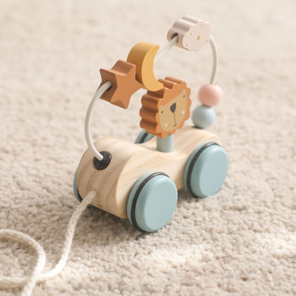 Lion Ring Beads Pulling Car Toy