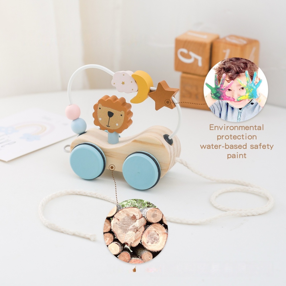 Lion Ring Beads Pulling Car Toy