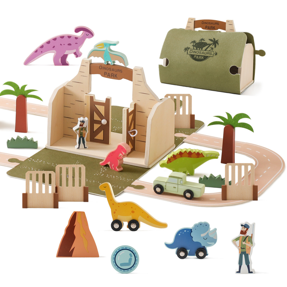 Wooden Felt Dinosaur Track Scene Toy