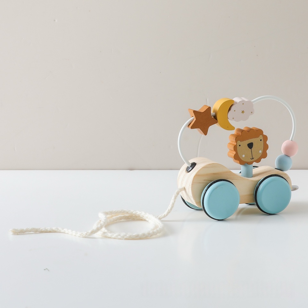 Lion Ring Beads Pulling Car Toy