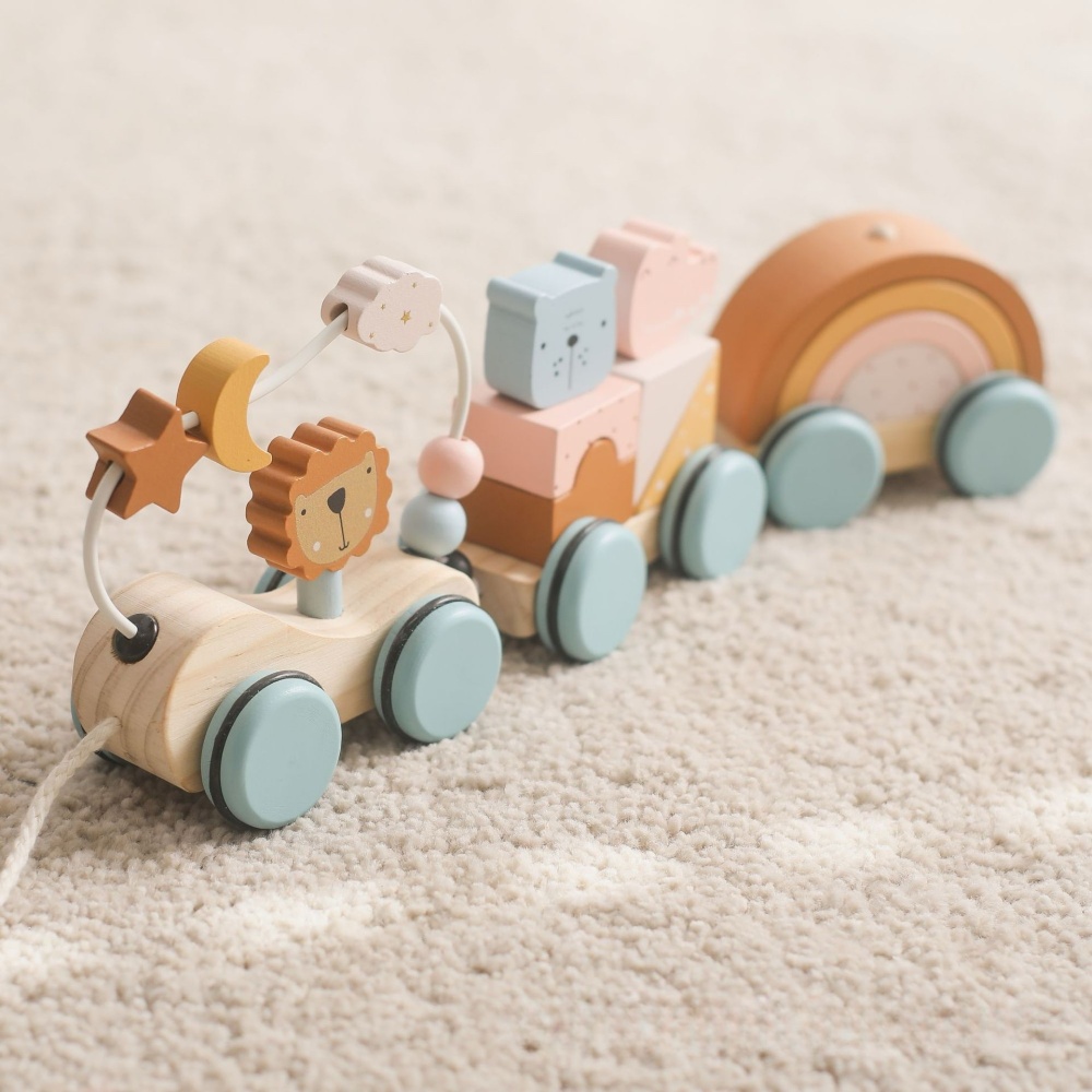 Lion Ring Beads Pulling Car Toy