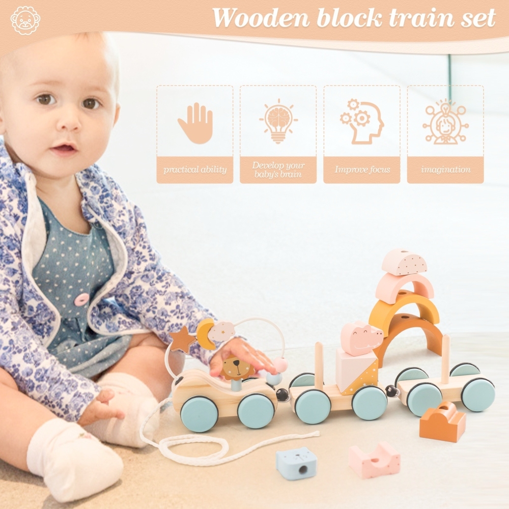 Lion Ring Beads Pulling Car Toy