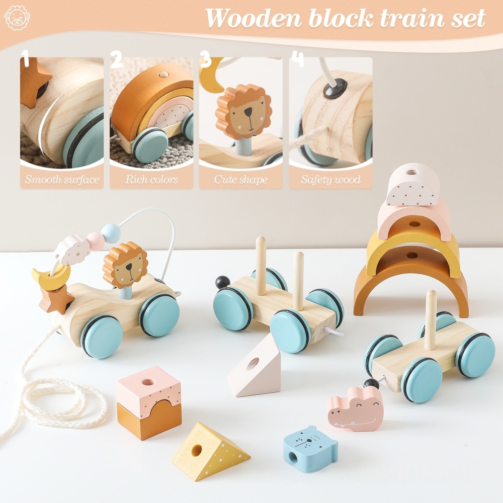 Lion Ring Beads Pulling Car Toy