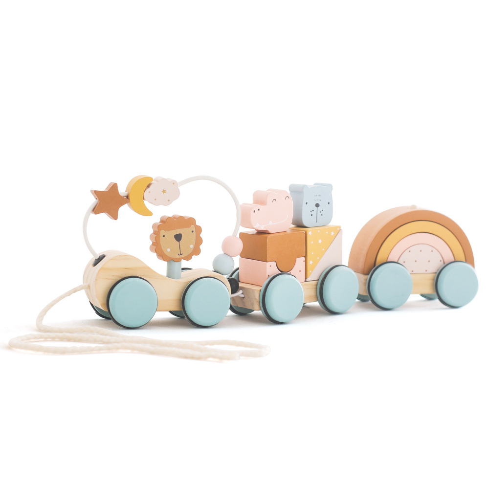 Lion Ring Beads Pulling Car Toy