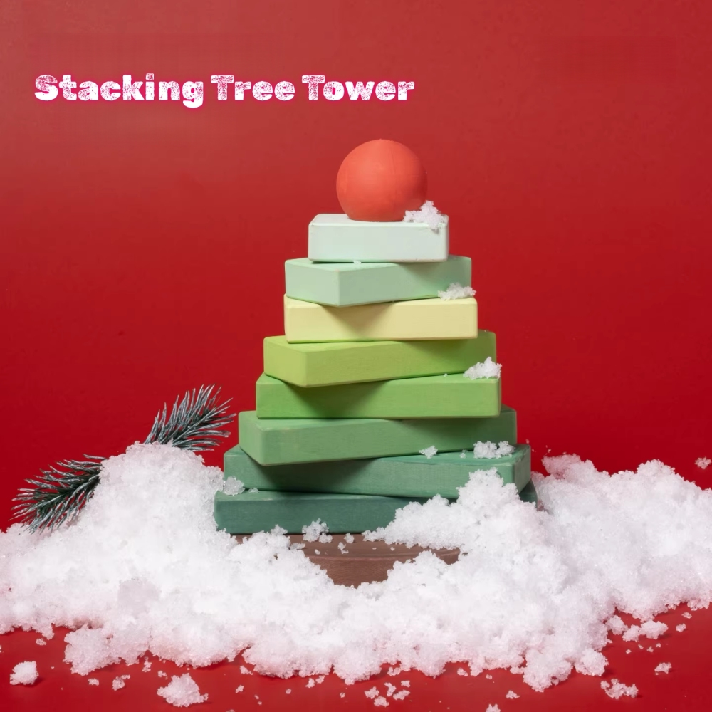 Stacking Tree Tower  Wooden Kids Stacking Toy Dominoes Children Fine Motor Skills Training Small Building Blocks Christmas Tree 9 Pieces Montessori Educational Toys for Toddlers Ages 1 to 6 Years Old