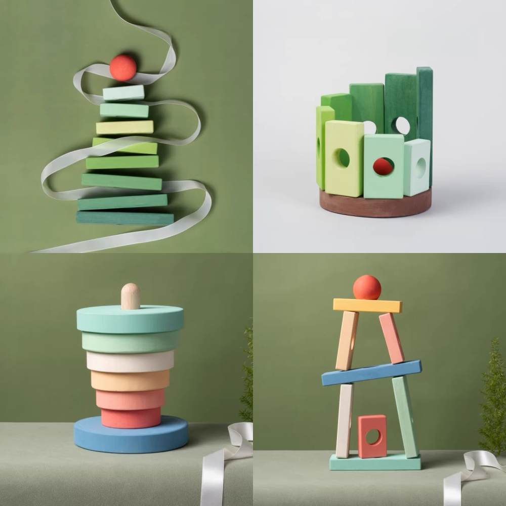 Stacking Tree Tower  Wooden Kids Stacking Toy Dominoes Children Fine Motor Skills Training Small Building Blocks Christmas Tree 9 Pieces Montessori Educational Toys for Toddlers Ages 1 to 6 Years Old
