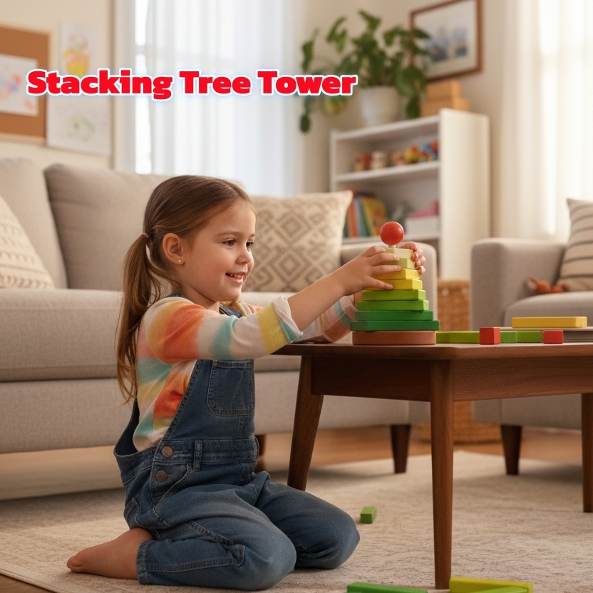 Stacking Tree Tower  Wooden Kids Stacking Toy Dominoes Children Fine Motor Skills Training Small Building Blocks Christmas Tree 9 Pieces Montessori Educational Toys for Toddlers Ages 1 to 6 Years Old
