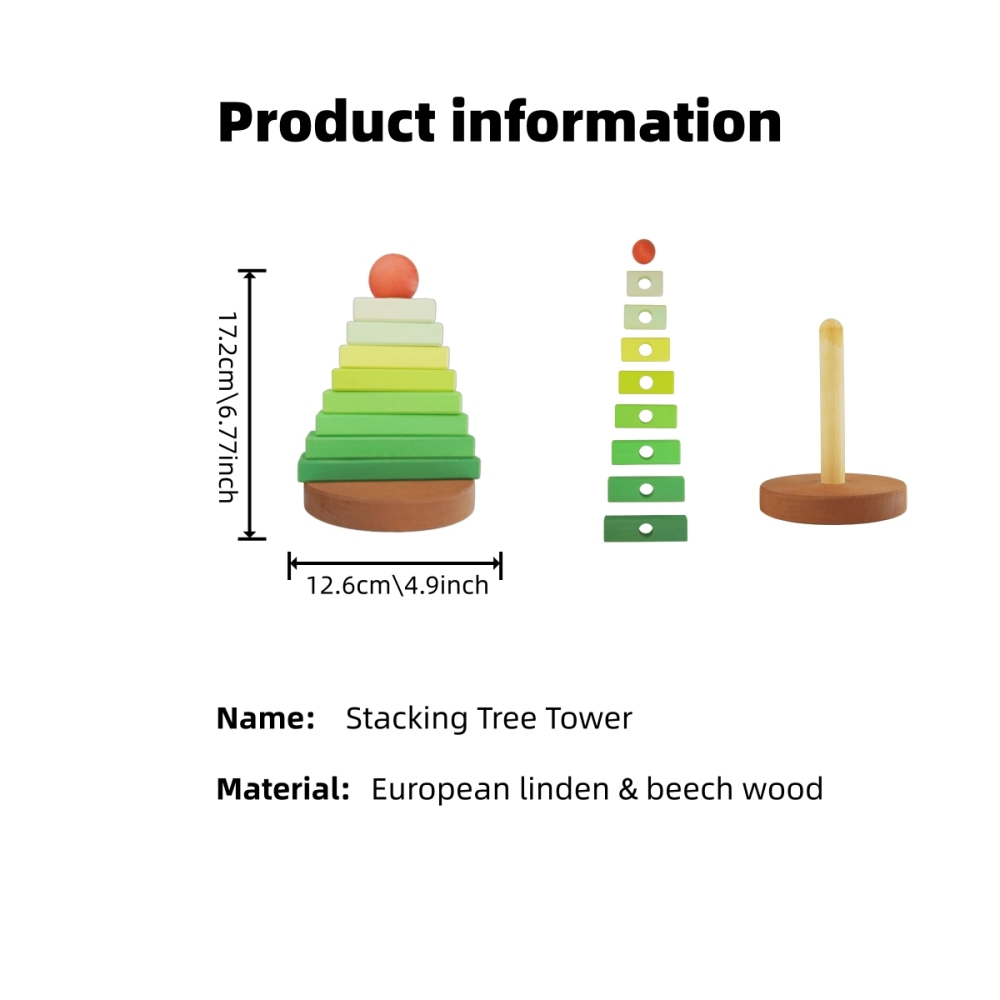 Stacking Tree Tower  Wooden Kids Stacking Toy Dominoes Children Fine Motor Skills Training Small Building Blocks Christmas Tree 9 Pieces Montessori Educational Toys for Toddlers Ages 1 to 6 Years Old