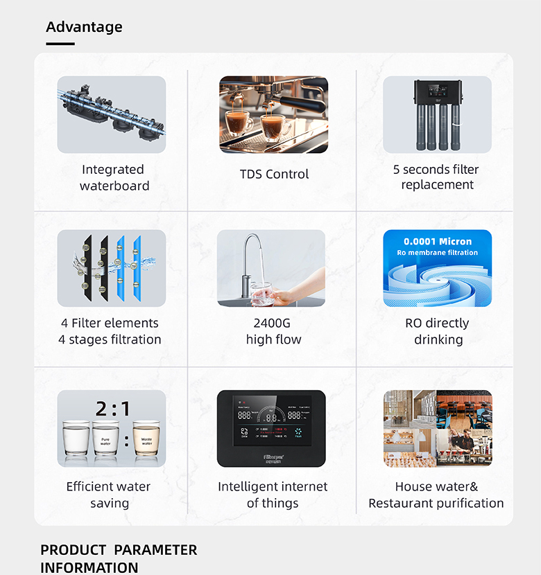 2400 GPD Coffee Shop Restaurant Hotel Bar Water Filtration System RO Commercial Water Purification System