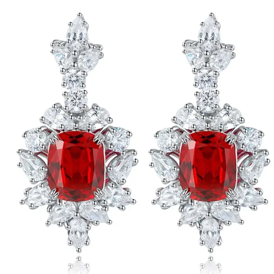 ShanLover Brand Luxury Brand Designer Pigeon Blood S925 Silver Ear Stud Red Treasure Cultivated Treasure Certificated Jewelry ﻿