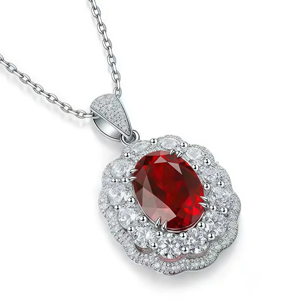 ShanLover Brand High Quality  Light Luxury Retro Pigeon Blood Red Ruby Necklace S925 Sterling Silver Jewelry Lab Grown Gemstones
