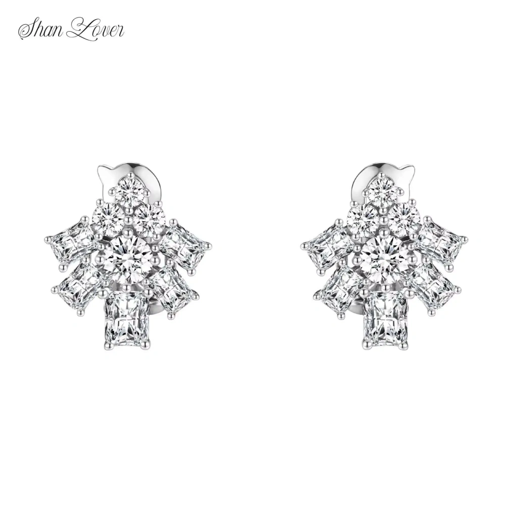 ShanLover Brand S925 High Quality Geometrically Irregular Diamond Stitched Stud Earrings High End Niche Fashion Elegant Jewelry