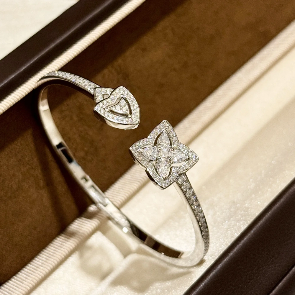 Winkin Winsin S925 925 Sterling Silver Lotus Thick Version Open Diamond Bangle Party Bangle Bracelet Jewelry