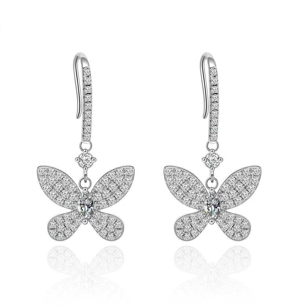 Winkin Winsin S925 Marquise 3*6 Bowknot Earrings 0.25ct European And American Luxury Full Diamond Ear Hooks