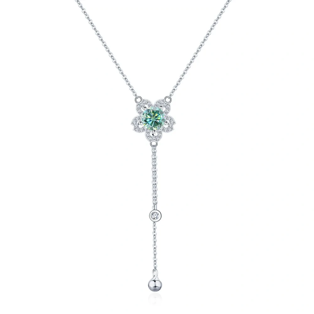 ShanLover Brand MST Grade 1ct Moissanite Pendant Necklace for Women 925 Sterling Silver Chain Necklaces Flower Pendants Jewelry