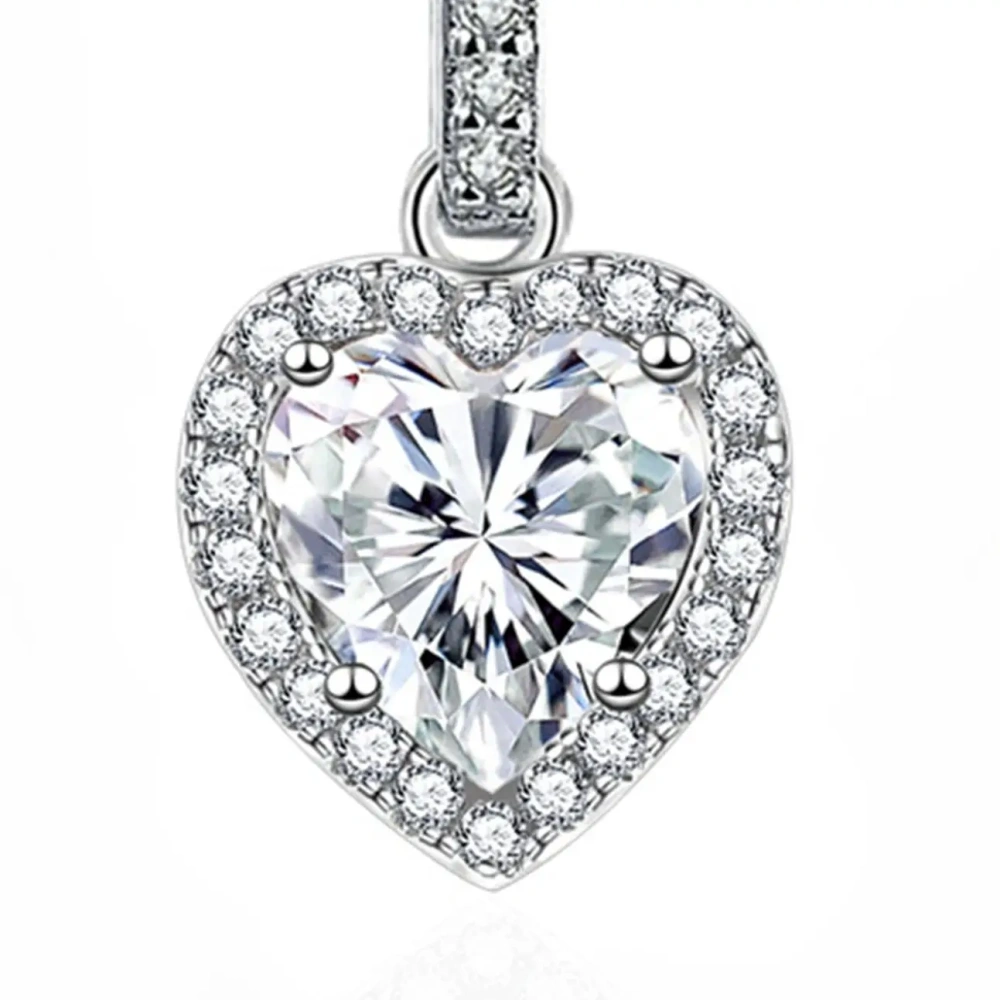 ShanLover Brand Moissanite Necklace for Women S925 Sterling Silver Moissanite Diamond Love Heart Shape Pendant Necklace Jewelry