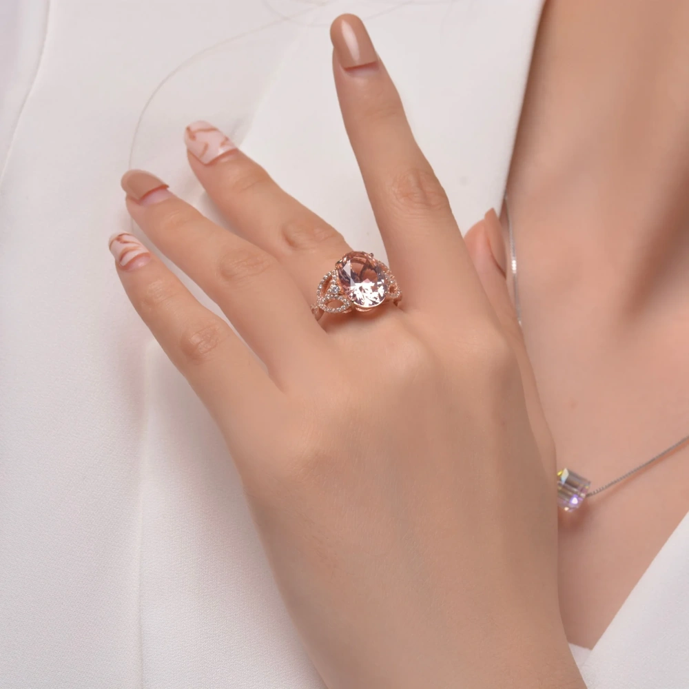 Winkin Winsin Oval Lab Grown Gemstones High Carbon Diamond Ring 5 Carat S925 925 Sterling Silver Pink Ring Jewelry