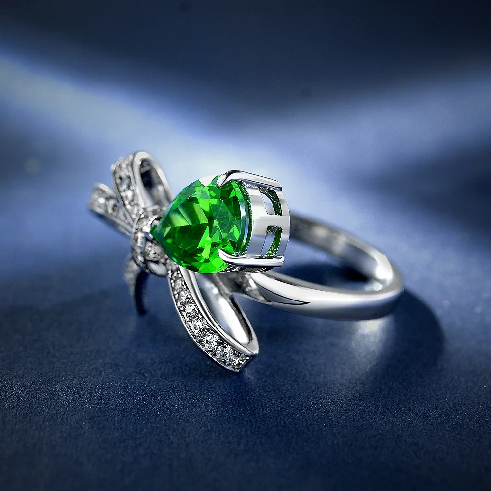 Winkin Winsin Bowknot Diamond Ring 3ct Emerald Green Water Drop Shape Lab Grown Gemstones High Carbon Diamond Ring Jewelry