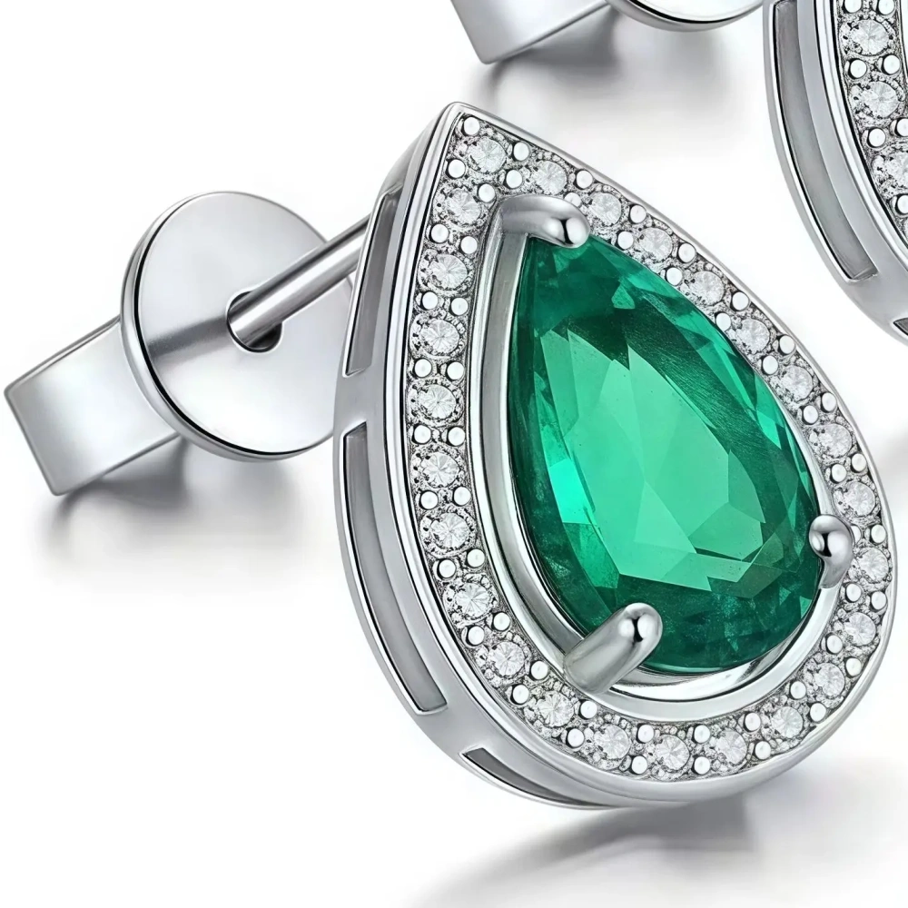 ShanLover Brand Luxury Waterdrop Lab Grown Gemstones Emerald Stud Earrings High Quality 925 Sterling Silver Jewelry