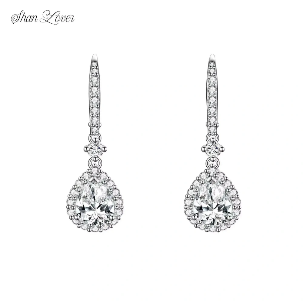 ShanLover Brand 5A Level S925 Sterling Silver Teardrop Zircon Earrings CMA Certificate Luxury Brand Designer Drop Earrings
