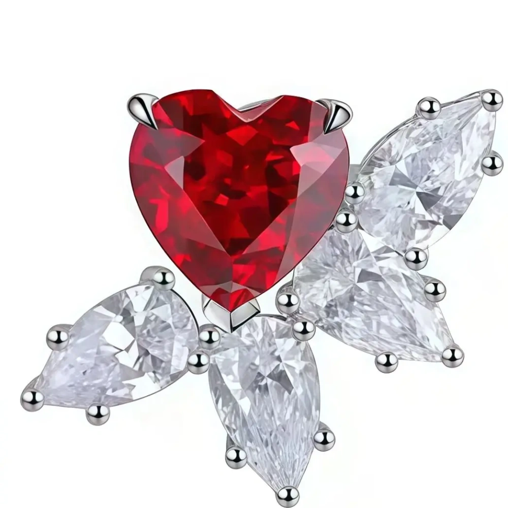 ShanLover Brand High and elegant small heart-shaped cultivated ruby stud earrings Certificate Colorful Fashion Earrings Jewelry